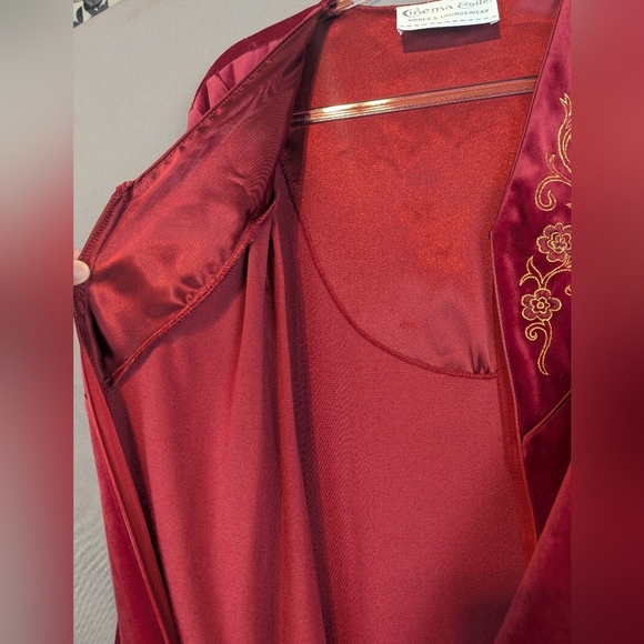 Cinema Etoile 1X Velour Embroidered Robe Red With Pockets & Zipper - Picture 9 of 15